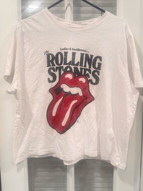 H&M White Kids Tee with Red Tongue Graphic